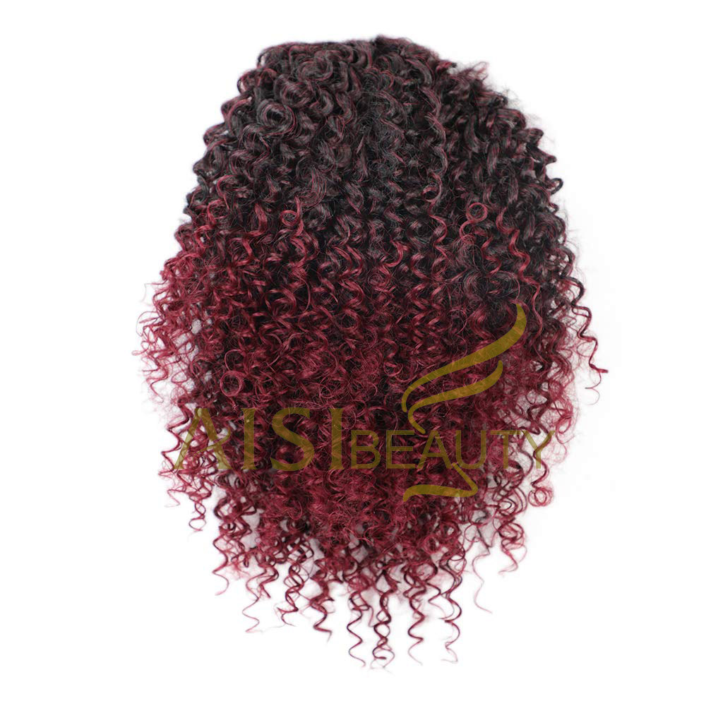 Aisi Beauty New Design Wholesale Ombre Red Afro Fluffy Puff Hairpiece Extension Messy Donut Curly Afro Kinky Afro Hair Bun