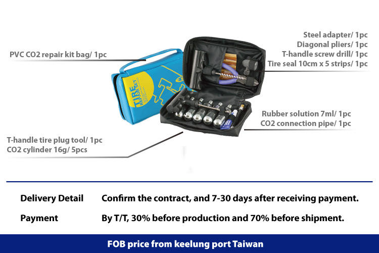 tire repair kit with CO2 gas cylinder and tyre Sealant