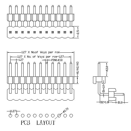 1.27 mm Pin Header Single Row Double Plastic Angle Type2