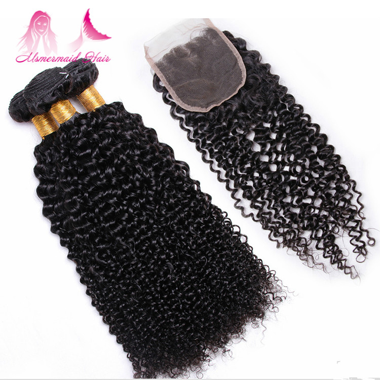 4*4 Hair Extension Closure Brazilian 100% Weave Kinky Curly Wave, Natural Hair Color Kinky Curly Lace Closure