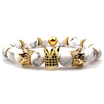 Natural Gemstone Imperial Crown Bead Bracelet King Queen Luxury Charm Couple Jewelry Xmas Gift for Women Men