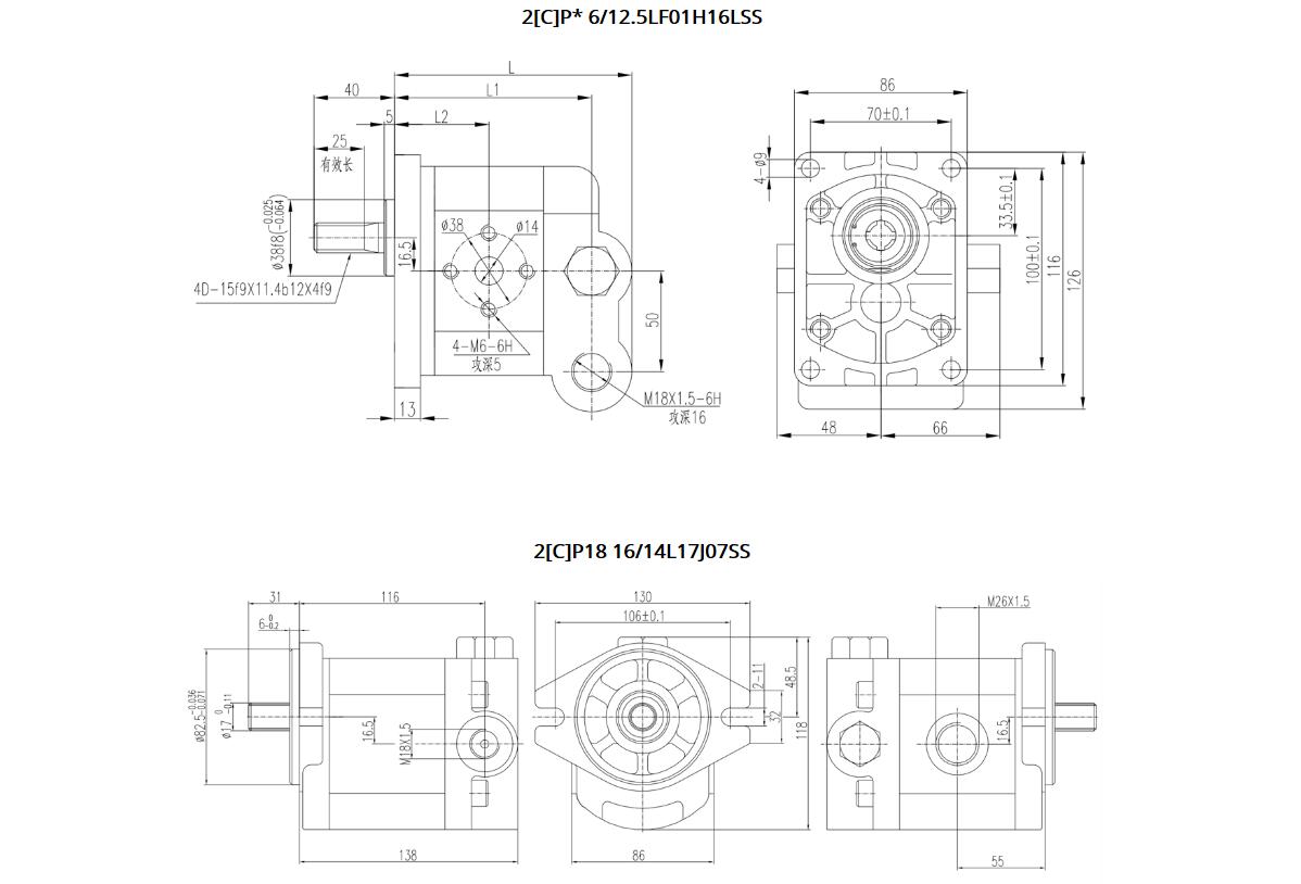 2CP 18 Constant Flow Gear Pumps Dimensions