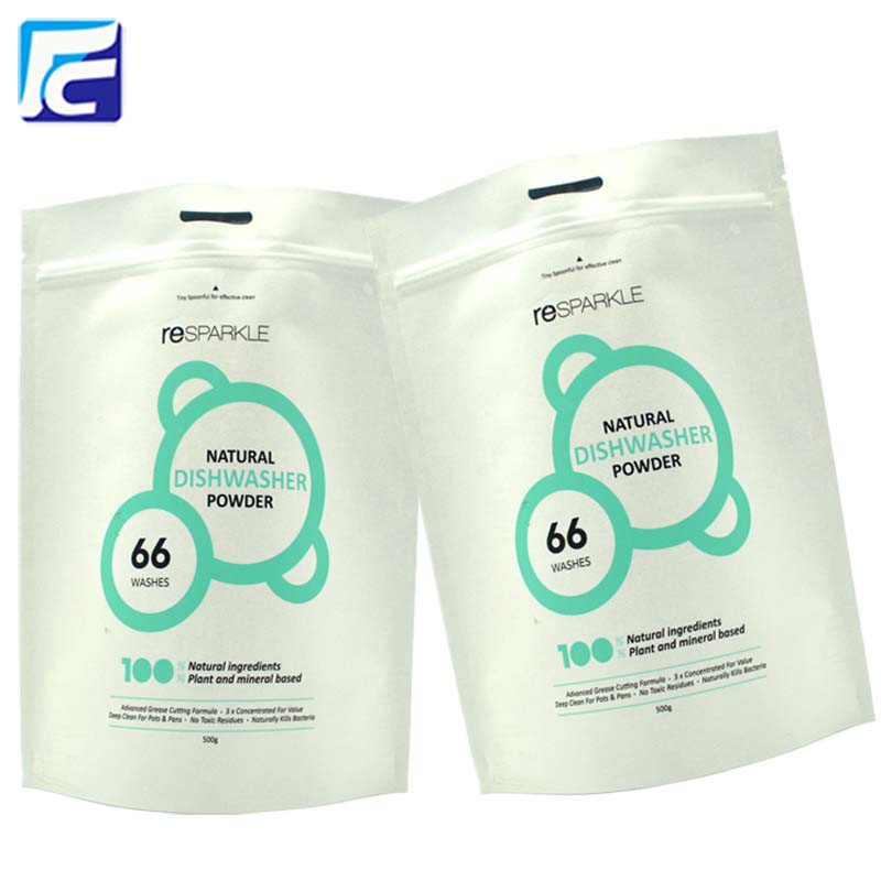 Resealable white paper stand up bag for powder