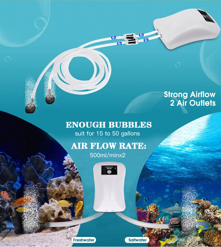 EKAN  Portable and Rechargeable Air Pump with Double/Single air outlet for Fish Tank and Outdoor fishing