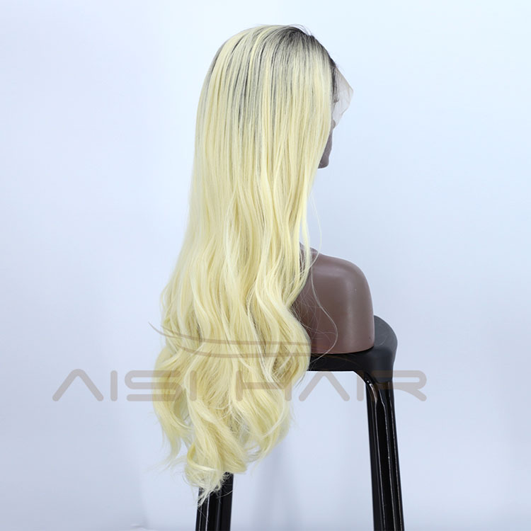 Aisi Hair Top Quality Long Wavy Curly Body Wave Ombre Blonde Lace Frontal Synthetic Hair For Black Women Lace Front Wig