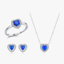 925 Sterling Silver Delicate Dark Blue Opals Necklace and Earrings Set