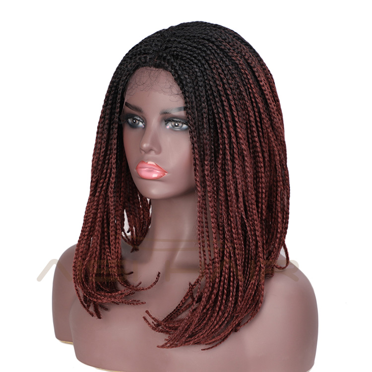 Aisi Hair Vendor Wholesale Ombre Red Afro Twist Box Braided Lace Frontal Wigs Synthetic Hair For Black Women Lace Front Wig