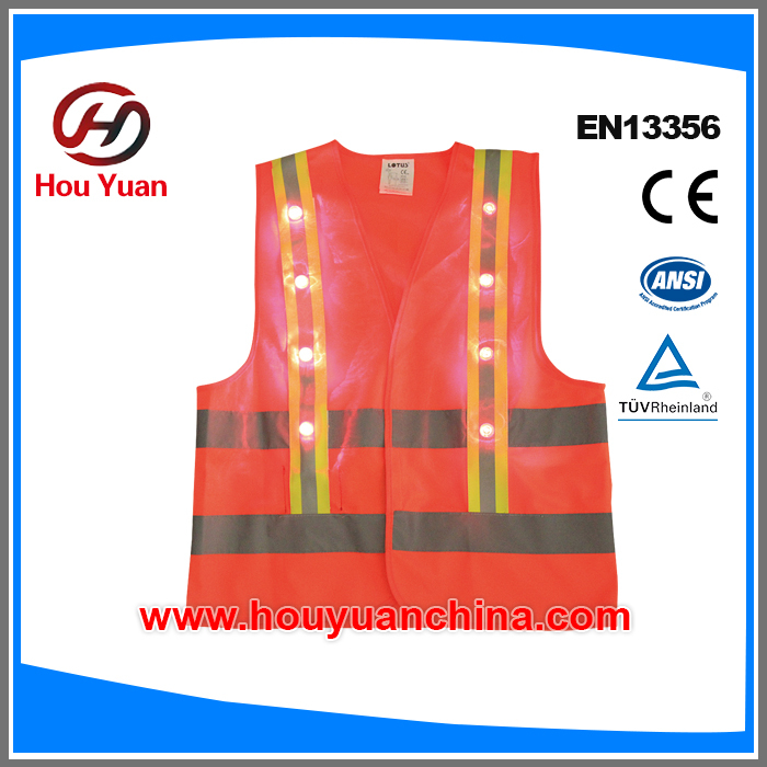 Led safety vest , 16pcs thin light and mesh material, Rosh and Recycle Standard, led light lasting over 100 hours EN13356