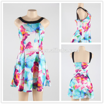 2016 Latest fashion halter neck women casual one piece dress in floral print