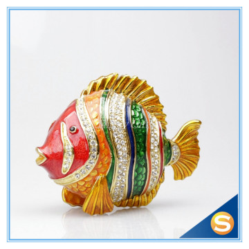Newly Alloy metal colorful fish shape small metal enamel trinket box wholesale jeweled trinket boxes