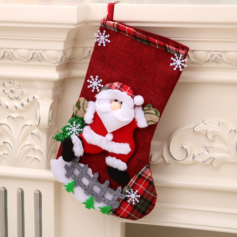 1 pcs Christmas Stockings Socks with Snowman Santa Elk Bear Printing Xmas Candy Gift Bag Fireplace Xmas Tree Decoration New Year