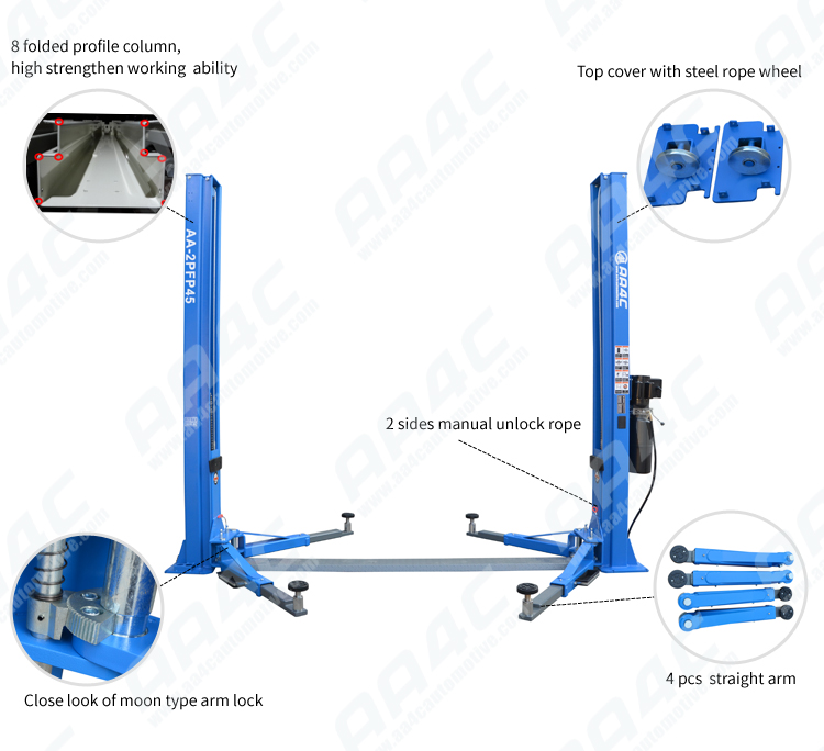 AA4C 4.5T Manual release 2 post Automobile elevator Maualal relased 2 pillar car lift