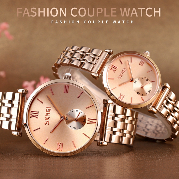 SKMEI 9198 High Quality And Price Custom Couple Watches Couple's Fashion Watch Stainless Steel Watch Custom For Man Women