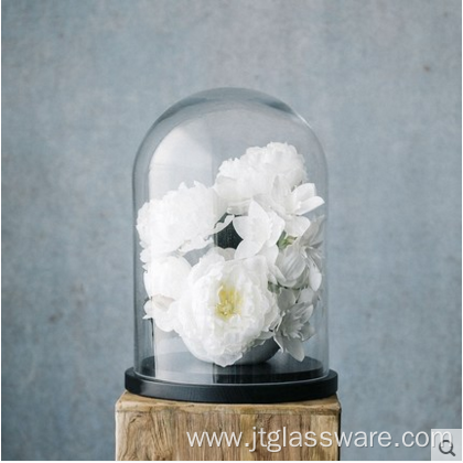 Handmade Clear Flower Glass Dome Wood Base