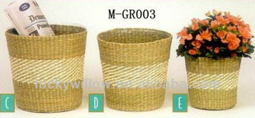 3 piece cylindrical straw storage baskets & wheat grass basket