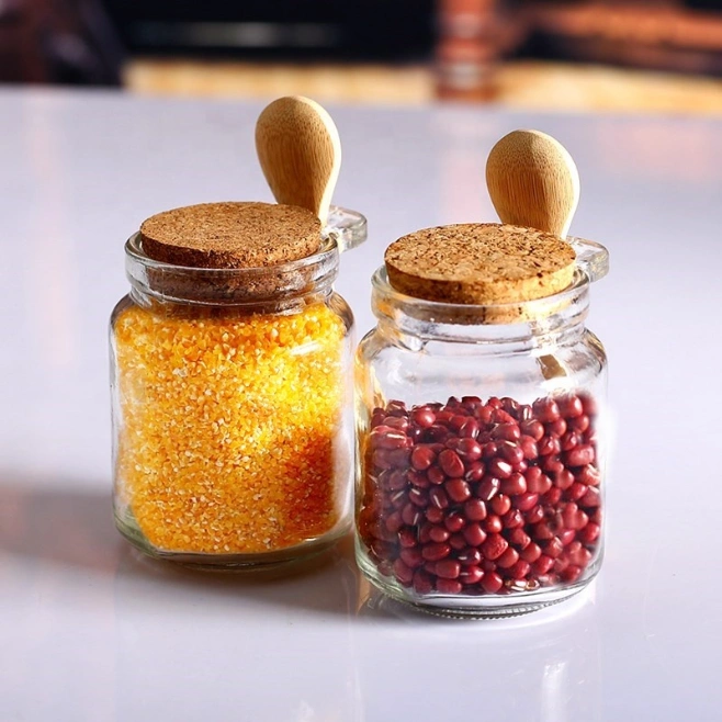 Kitchen Storage Glass Jar Bottle with Spoon and Cork