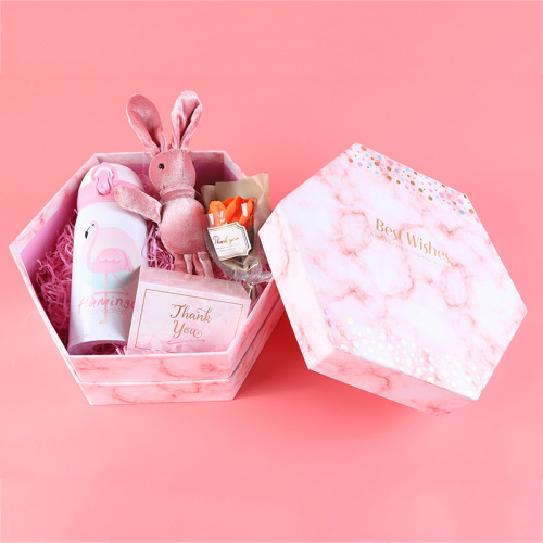 Packaging regalo per matrimoni in marmo rosa personalizzato HEXAON BOX