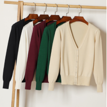 Ladies solid color V-neck cardigan sweater