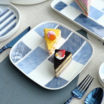 wholesale 8" round and square porcelain geometric pattern plate set ceramic restaurant plate set pizza plates