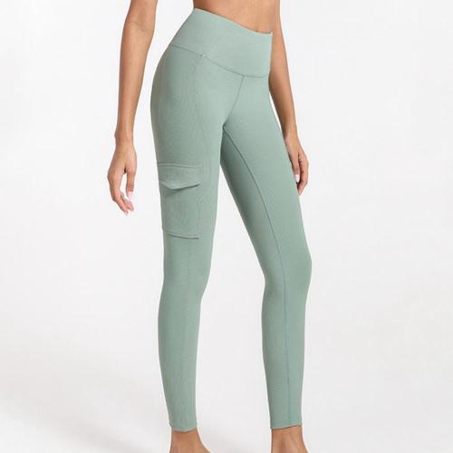 Kvinnors räfflade yoga byxor leggings med ficka