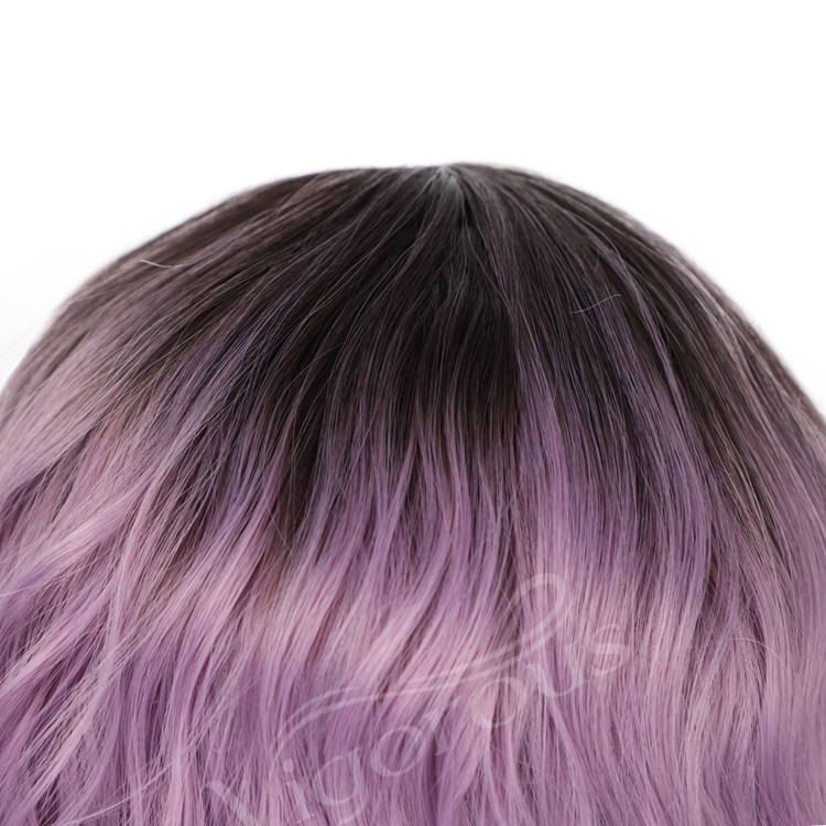 Vigorous Hot Selling High Quality Ombre Black Purple Cheap High Temperature Lace Frontal Short Bob Synthetic Wigs