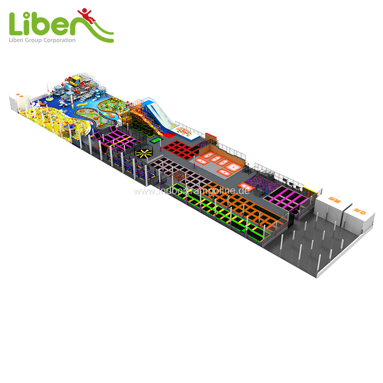 Multicolor big trampoline park with indoor soft playground