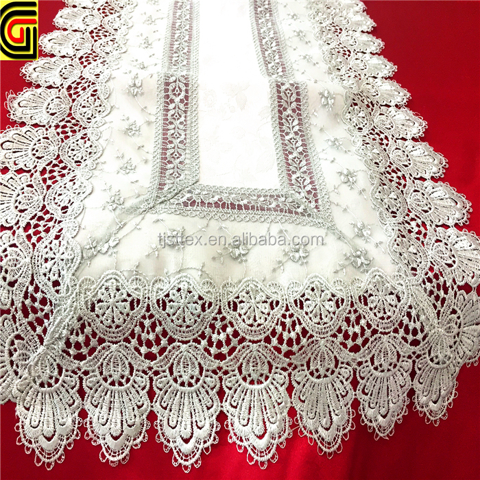 Grey double layer fabric lace embroidery table runner for wedding