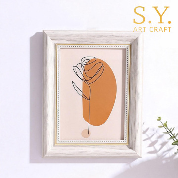 White Wood Grain Gold Border Frame