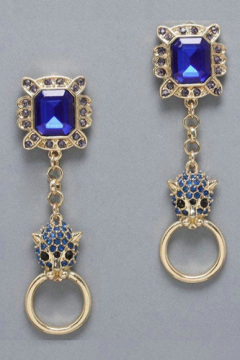 1029-I Interesting gold leopard drop earring with diamond for women)