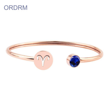 Personalized Zodiac Birthstone Cuff Bracelet For Mom