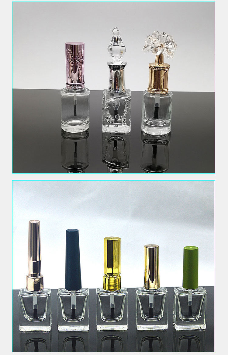 10 ml ny design nagel UV gelglasflaska fyrkantig nagellackflaska med mössa och borste