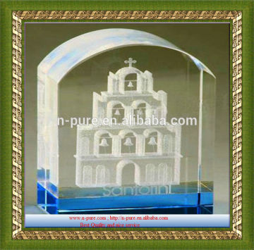 building engraved crystal cube,crystal cube with church 3d engraved