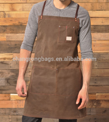 Vintage waxed canvas apron with leather, brown canvas aprons wholesale