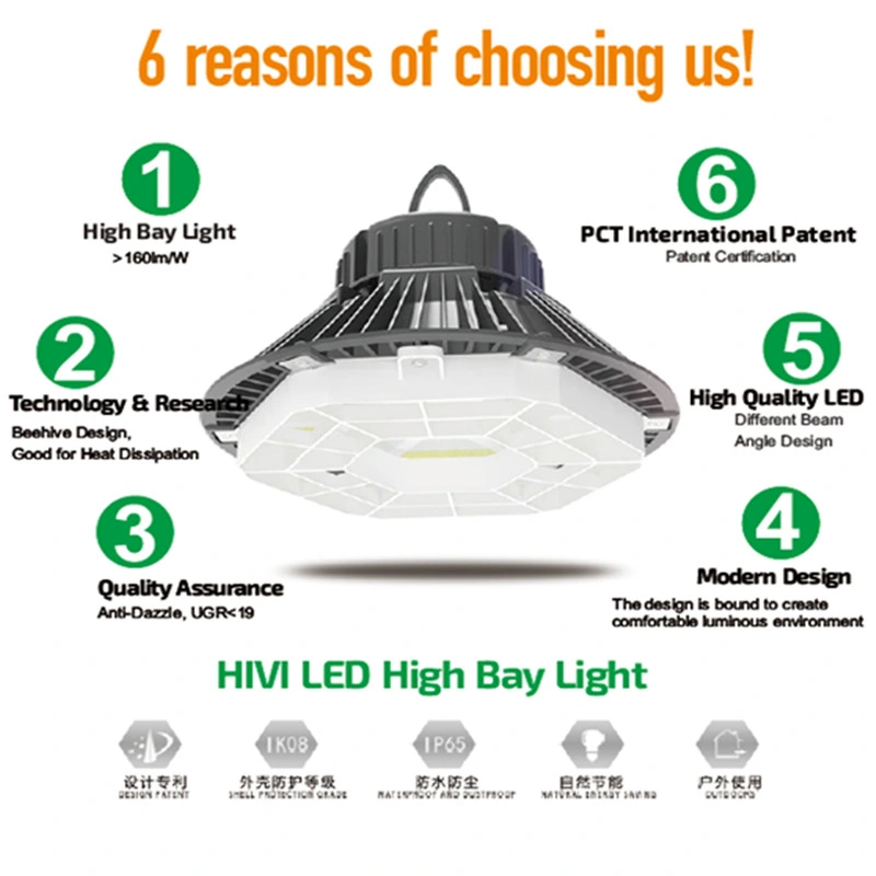 100W 150W 200W IP65 Dustproof Ceiling Mounted UFO LED Highbay Light Warehouse Lighting