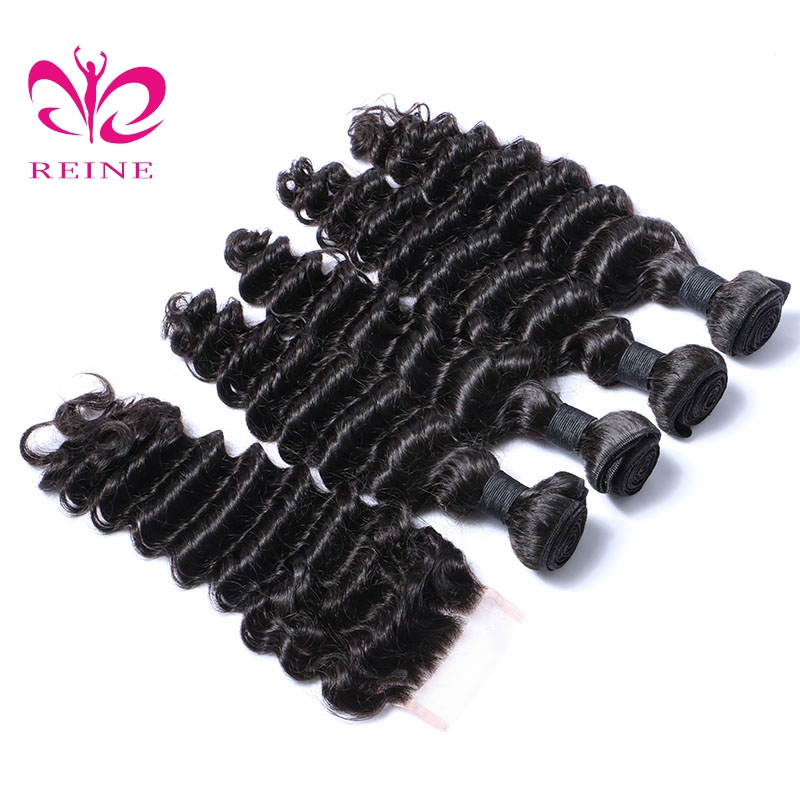Virgin Indian Cuticle Aligned Hair Deep Wave Curly Closure with Baby Hair 10A Unprocessed Human Hair Bundles Extensions