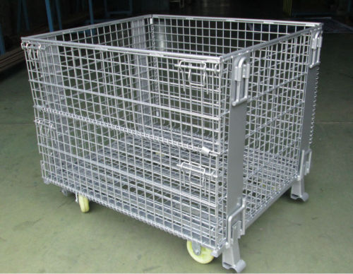 Collapsible folding metal mesh storage pallet cage with wheels HOT SALE