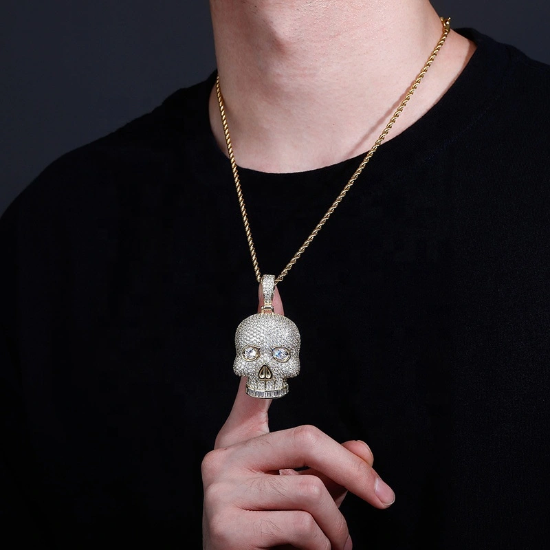 New Skull Pendant Necklace Gold Color Tennis Chain High Quality Ice Micro Pave Cubic Zirconia Hip Hop Fashion Necklace Jewellery