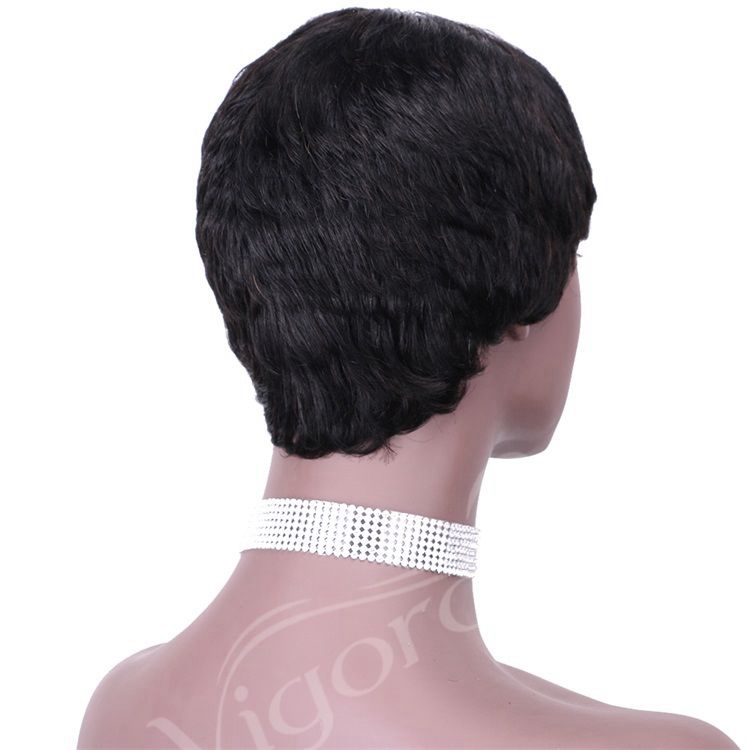 Vigorous Pixie Cut Real Full Machine Brazilian Human Hair For Woman Short Finger Wave Natural Fluffy Wigs