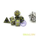 Bescon 10MM Mini Solid Metal Dice Set Glossy Black with Yellow Numbers, Mini Metallic Polyhedral D&D RPG Miniature Dice 7-sets