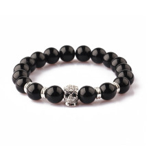 Fashion lava /Shimmer stone /white Bead Bangle Plated Gold Skull Bracelet for Men
