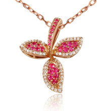 Multicolored diamond leaf pendant necklace with gold chain