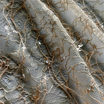 Fringe Transparent Sequin Embroidery On Lace Fabric