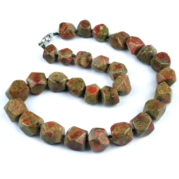 Unakite Irregular Faceted Tumbled Stone Beads Knotted Stone Necklacer