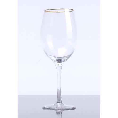 High Stem Wine Glass  With Gold Rim