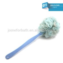 Pe pumpkin mesh sponge with long plastic handle