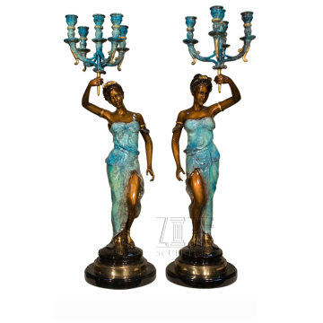 Hot Sale Outdoor bronze statue light lamp woman