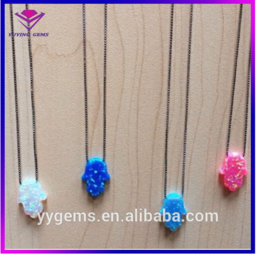 Colors Opal 925 Sterling Silver Necklace Blue Hamsa Syntehtic Gems Australia