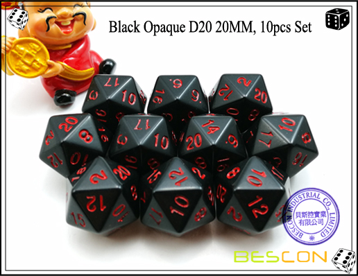 Schwarzes undurchsichtiges D20 20MM, 10pcs Set-2 Black Opaque D20 20MM, 10pcs Set-2