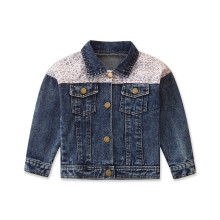 denim jacket kids blue stitching leopard print lapel jacket denim jacket for girls
