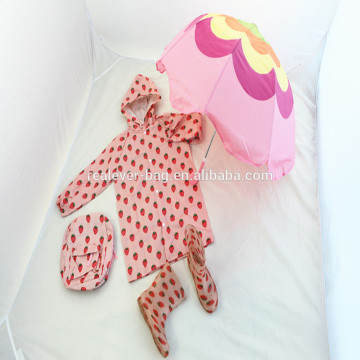 Children strawberry cartoon rain boots raincoat rain gear set